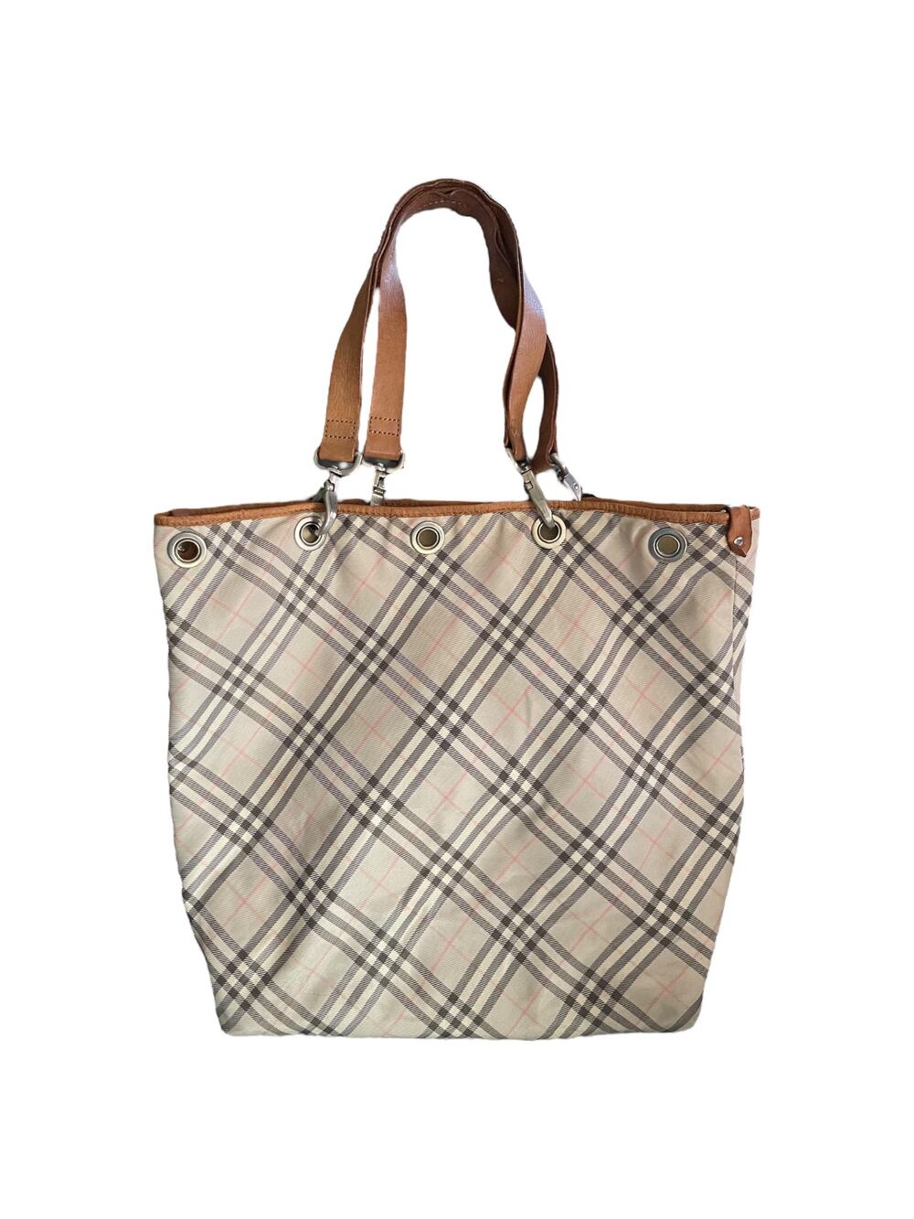 Burberry Blue Label Check Leather Trim Bucket Tote